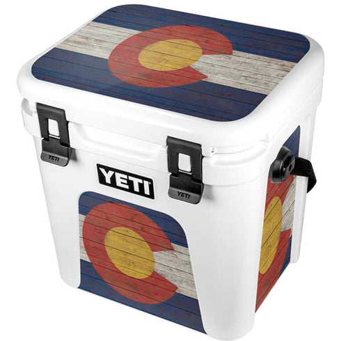 Colorado Flag Dark Wood YETI Roadie 24 Hard Cooler Skin
