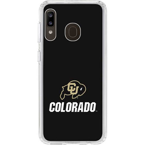 University of Colorado CU Logo on Black Galaxy A20 Clear Case