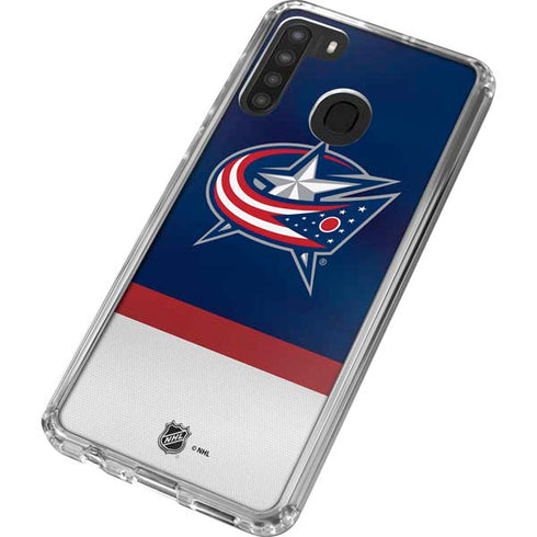 NHL Columbus Blue Jackets Alternate Jersey Galaxy A21 Clear Case