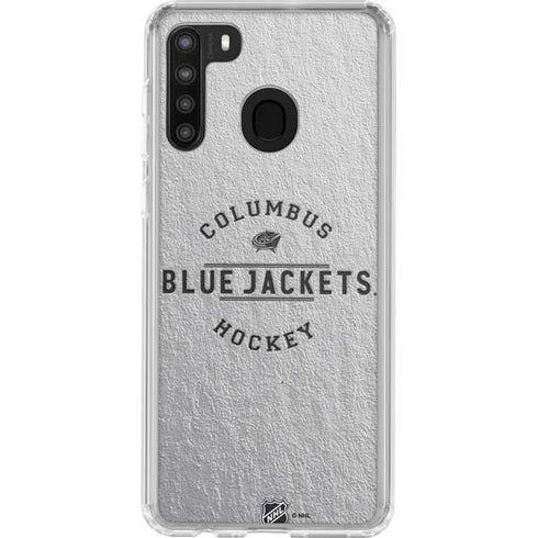 NHL Columbus Blue Jackets Black Text Galaxy A21 Clear Case