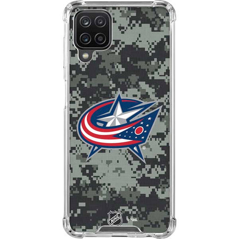 NHL Columbus Blue Jackets Camo Galaxy A12 Clear Case