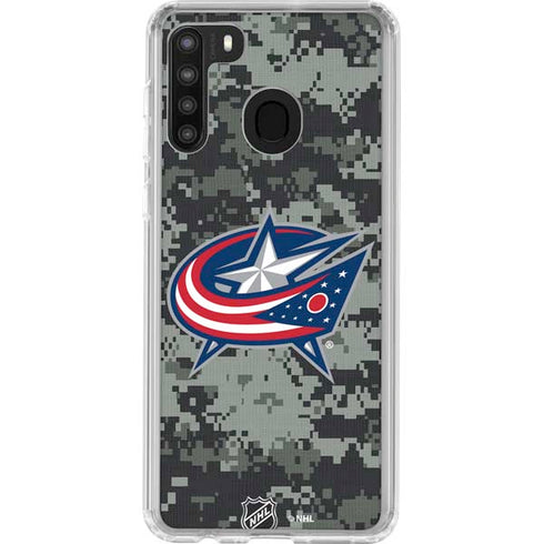 NHL Columbus Blue Jackets Camo Galaxy A21 Clear Case