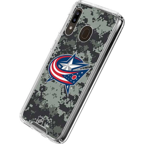 NHL Columbus Blue Jackets Camo Galaxy A30 Clear Case