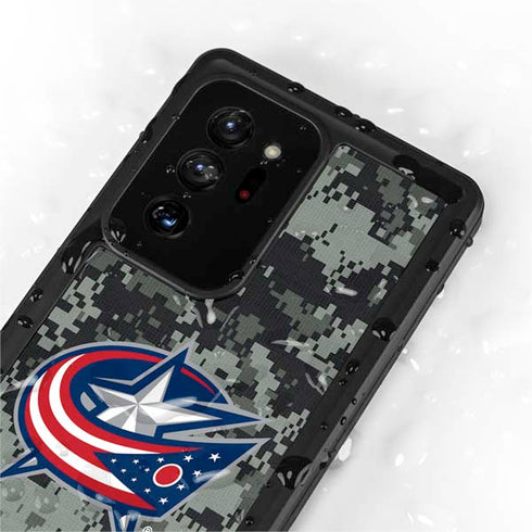 NHL Columbus Blue Jackets Camo Galaxy Note20 Ultra 5G Waterproof Case