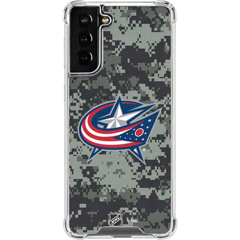 NHL Columbus Blue Jackets Camo Galaxy S21 FE Clear Case