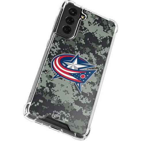 NHL Columbus Blue Jackets Camo Galaxy S21 FE Clear Case
