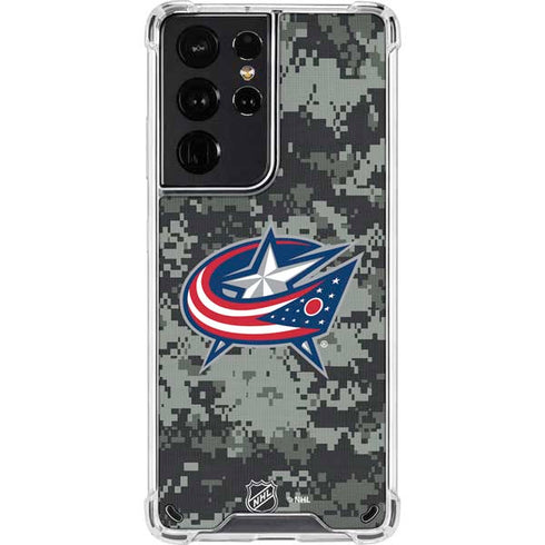 NHL Columbus Blue Jackets Camo Galaxy S21 Ultra 5G Clear Case
