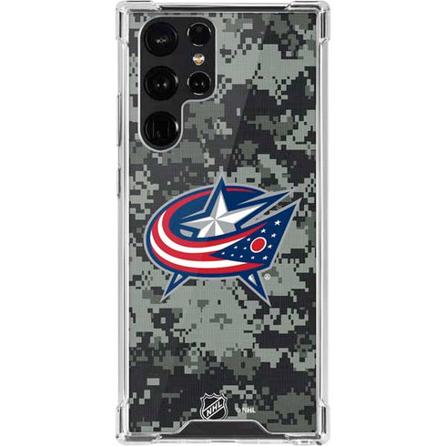 NHL Columbus Blue Jackets Camo Galaxy S22 Ultra Clear Case