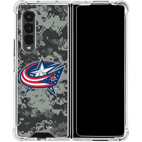 NHL Columbus Blue Jackets Camo Galaxy Z Fold4 5G Clear Case