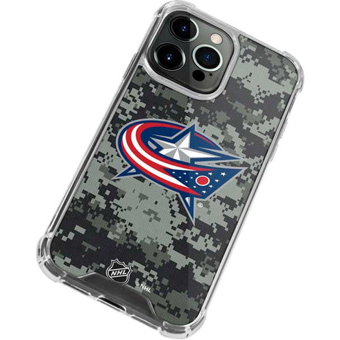 NHL Columbus Blue Jackets Camo iPhone 13 Pro Clear Case