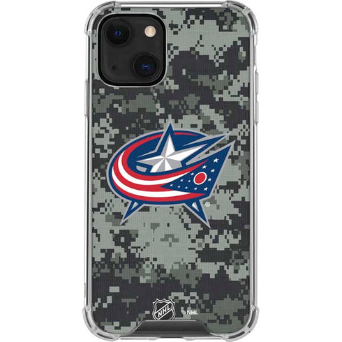 NHL Columbus Blue Jackets Camo iPhone 14 Clear Case