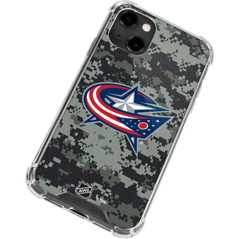 NHL Columbus Blue Jackets Camo iPhone 14 Clear Case
