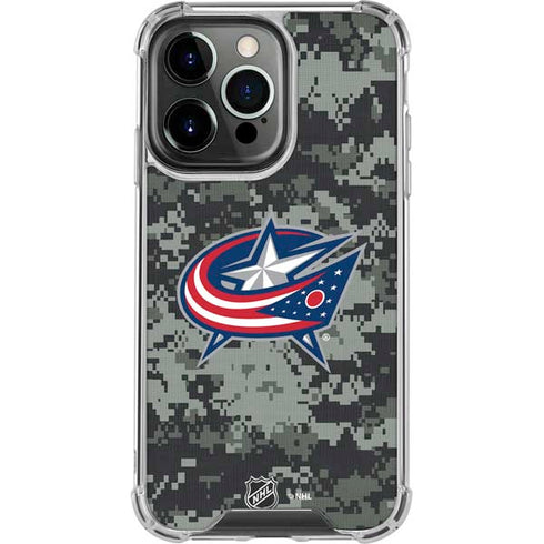 NHL Columbus Blue Jackets Camo iPhone 14 Pro Clear Case