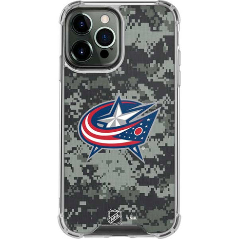 NHL Columbus Blue Jackets Camo iPhone 14 Pro Max Clear Case