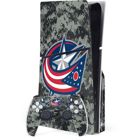 NHL Columbus Blue Jackets Camo PS5 Slim Disk Bundle Skin