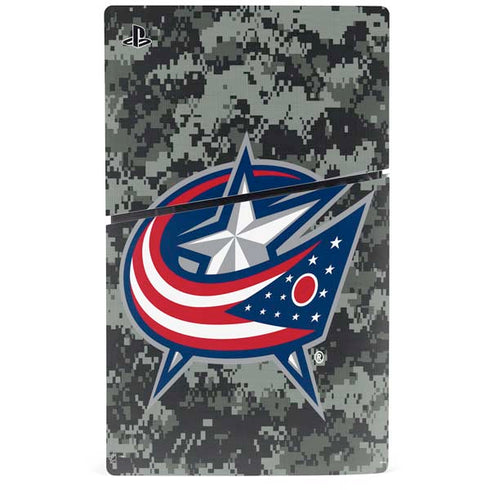 NHL Columbus Blue Jackets Camo PS5 Slim Disk Console Skin