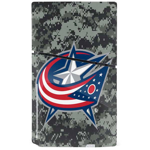 NHL Columbus Blue Jackets Camo PS5 Slim Disk Console Skin