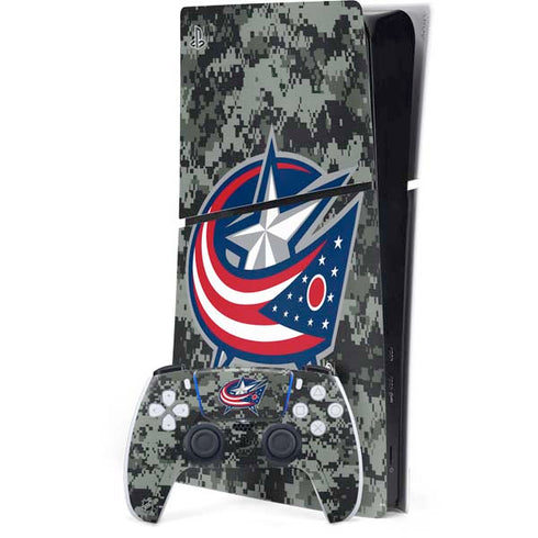 NHL Columbus Blue Jackets Camo PS5 Slim Digital Edition Bundle Skin