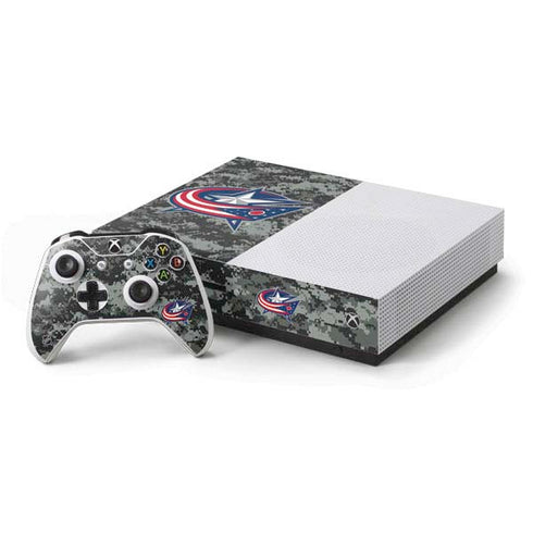 NHL Columbus Blue Jackets Camo Xbox One S Console and Controller Bundle Skin