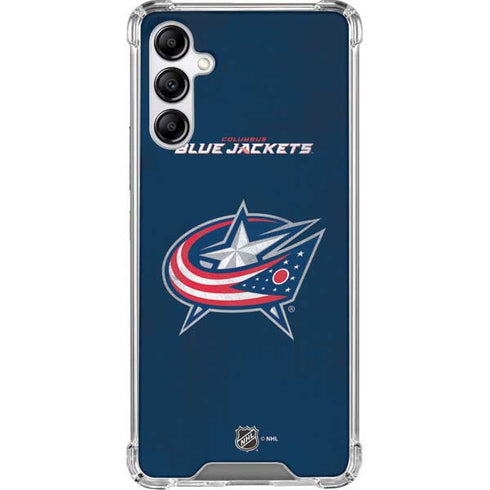 NHL Columbus Blue Jackets Distressed Galaxy A14 5G Clear Case