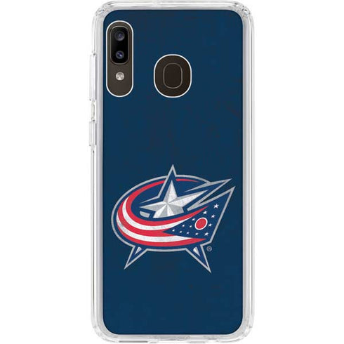 NHL Columbus Blue Jackets Distressed Galaxy A20 Clear Case