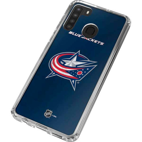 NHL Columbus Blue Jackets Distressed Galaxy A21 Clear Case