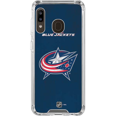 NHL Columbus Blue Jackets Distressed Galaxy A30 Clear Case