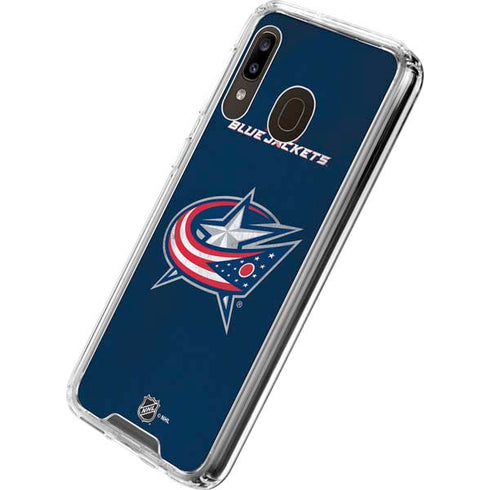 NHL Columbus Blue Jackets Distressed Galaxy A30 Clear Case