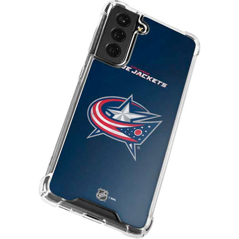 NHL Columbus Blue Jackets Distressed Galaxy S21 FE Clear Case