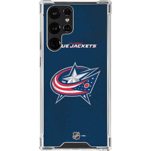 NHL Columbus Blue Jackets Distressed Galaxy S22 Ultra Clear Case