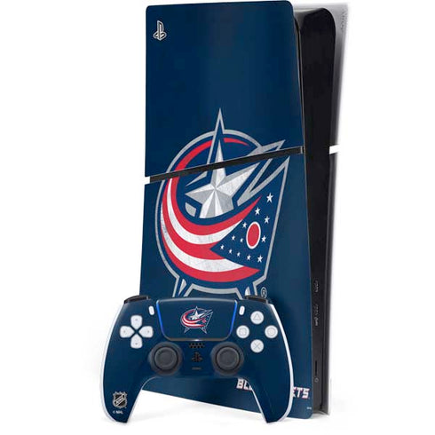NHL Columbus Blue Jackets Distressed PS5 Slim Digital Edition Bundle Skin