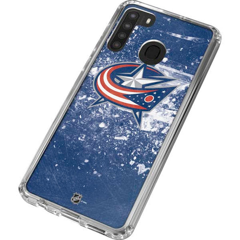 NHL Columbus Blue Jackets Frozen Galaxy A21 Clear Case