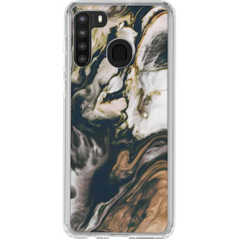 Copper and Black Marble Ink Galaxy A21 Clear Case