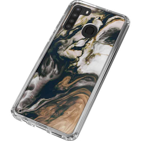 Copper and Black Marble Ink Galaxy A21 Clear Case