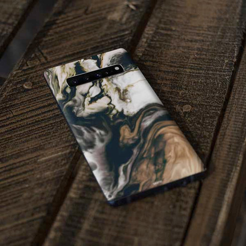 Copper and Black Marble Ink Galaxy S10 Plus Skin
