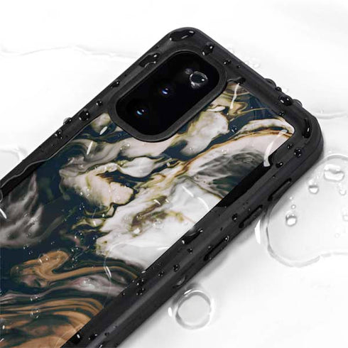 Copper and Black Marble Ink Galaxy S20 Waterproof Case