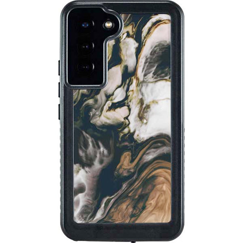 Copper and Black Marble Ink Galaxy S23 Plus Waterproof Case