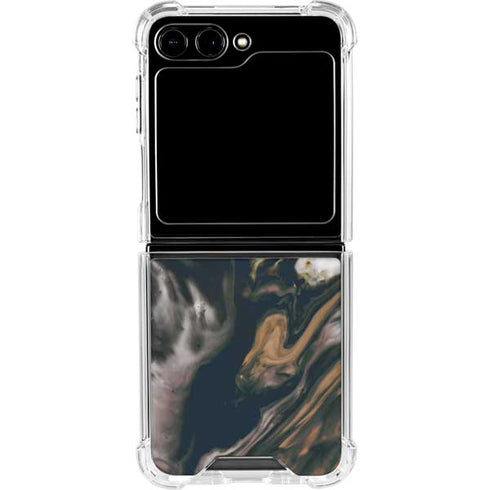 Copper and Black Marble Ink Galaxy Z Flip5 5G Clear Case