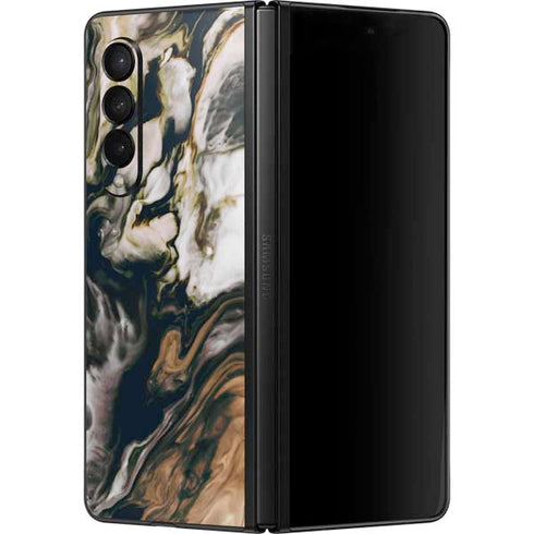 Copper and Black Marble Ink Galaxy Z Fold3 5G Skin