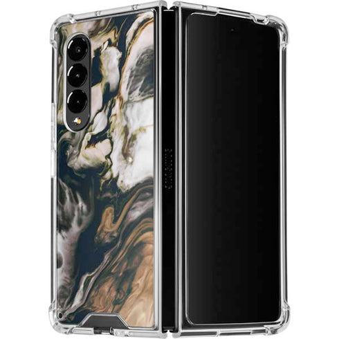 Copper and Black Marble Ink Galaxy Z Fold4 5G Clear Case