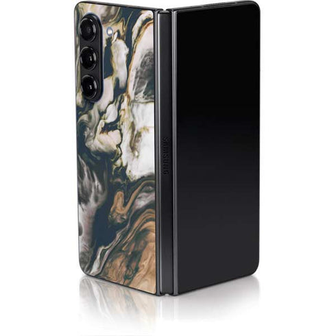 Copper and Black Marble Ink Galaxy Z Fold5 5G Skin