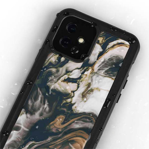 Copper and Black Marble Ink iPhone 12 Mini Waterproof Case
