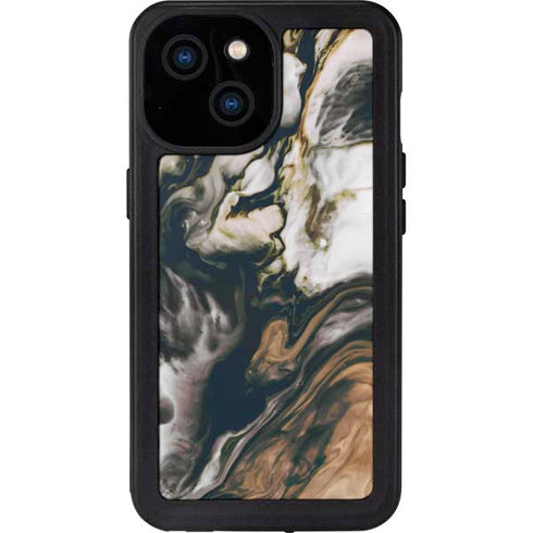 Copper and Black Marble Ink iPhone 13 Mini Waterproof Case