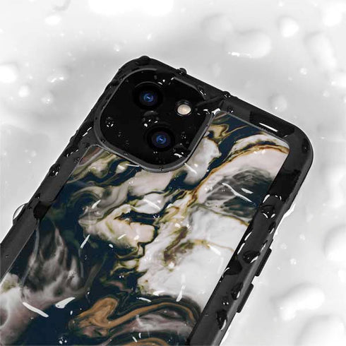 Copper and Black Marble Ink iPhone 13 Mini Waterproof Case