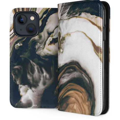 Copper and Black Marble Ink iPhone 14 Plus Folio Case