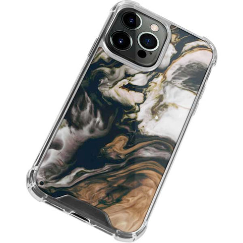 Copper and Black Marble Ink iPhone 15 Pro Clear Case