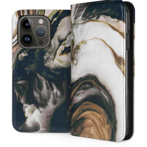 Copper and Black Marble Ink iPhone 14 Pro Folio Case