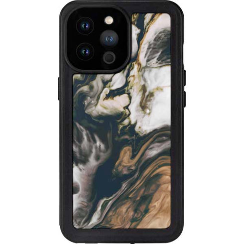 Copper and Black Marble Ink iPhone 14 Pro Max Waterproof Case