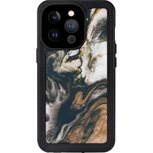 Copper and Black Marble Ink iPhone 14 Pro Waterproof Case