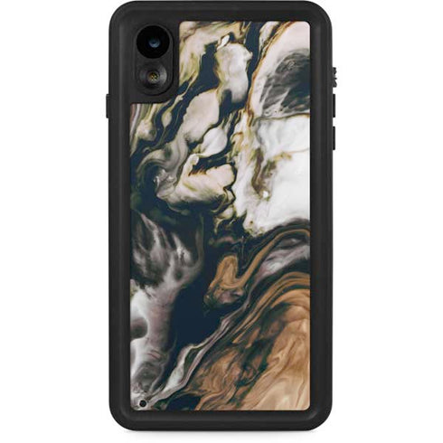 Copper and Black Marble Ink iPhone XR Waterproof Case